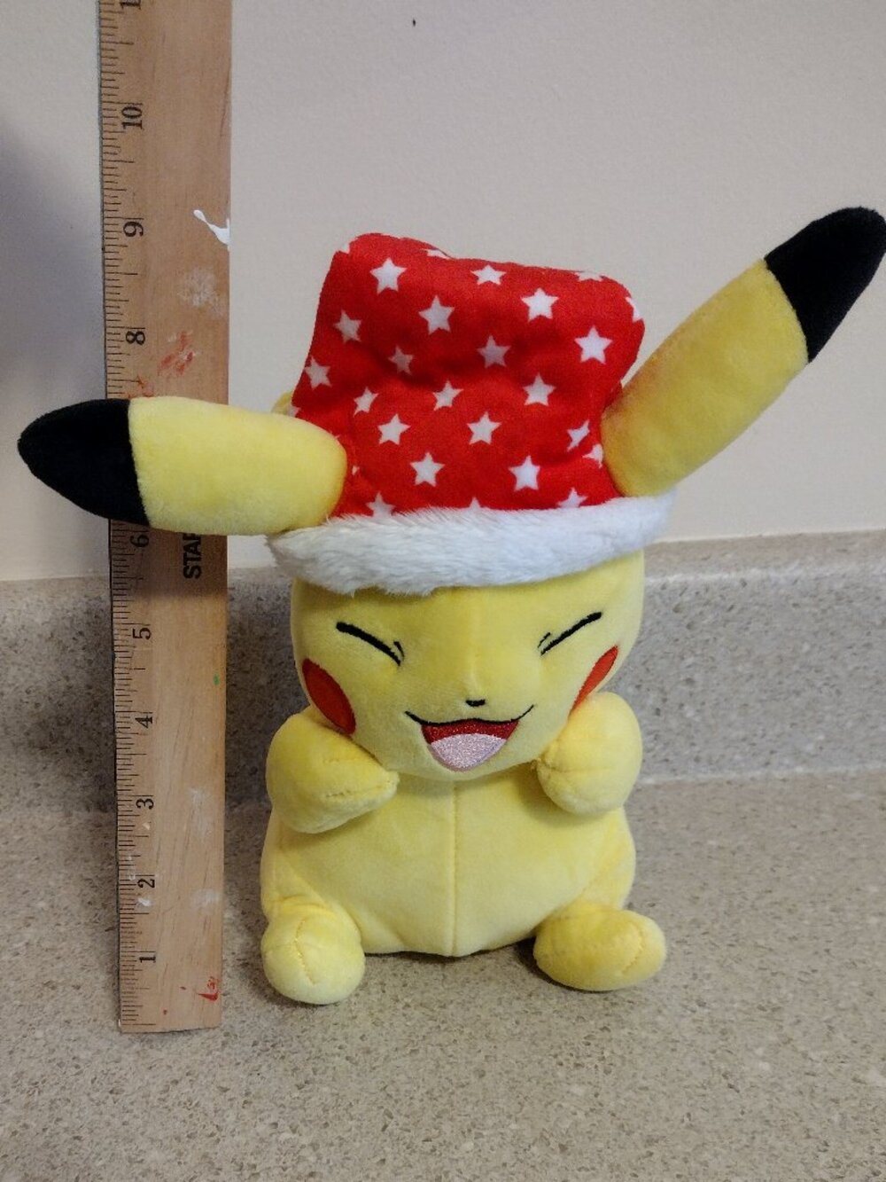 Pokemon Pikachu Plush 9 Inches With Red Stars PJ or Santa Hat Holiday